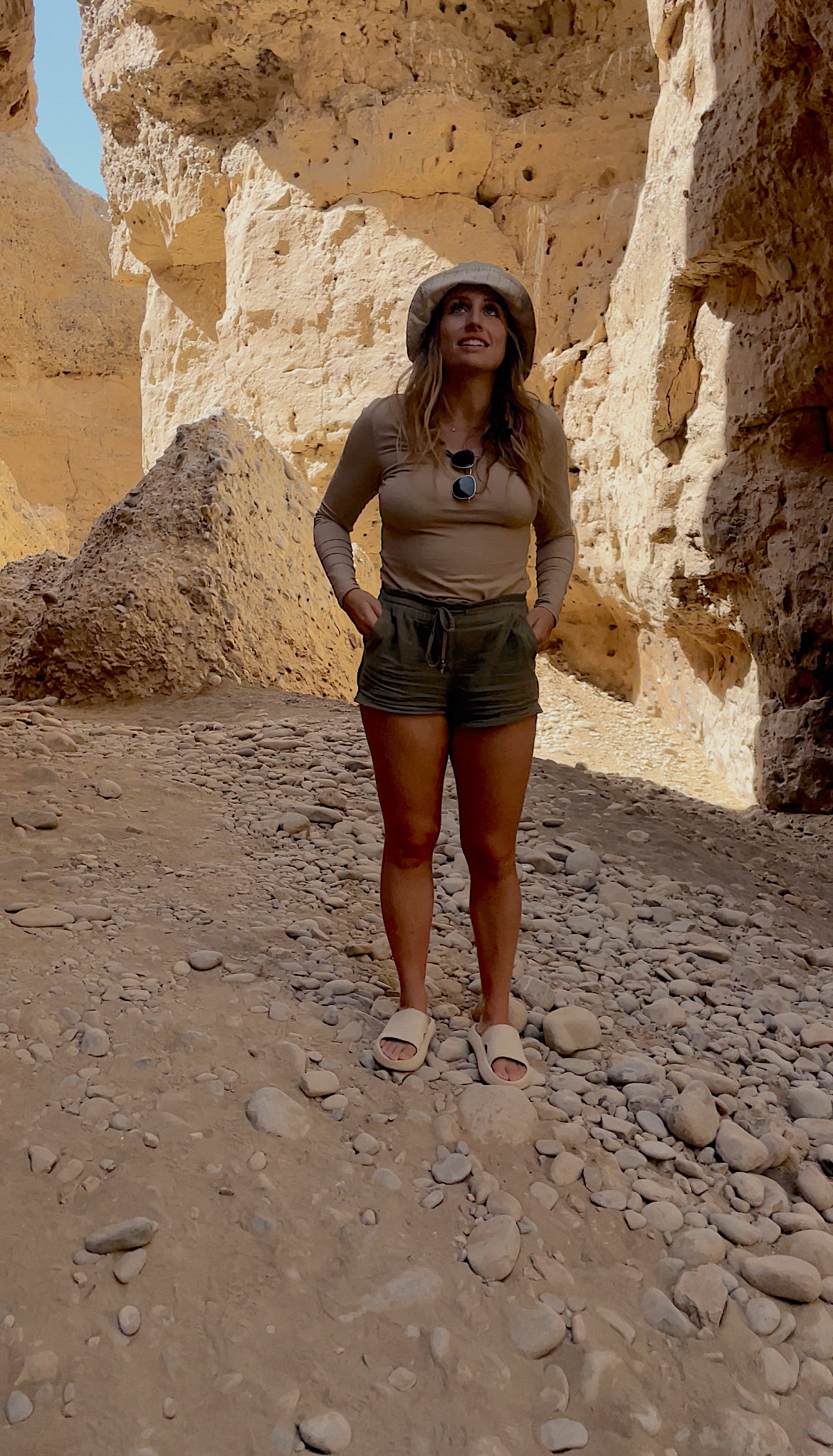 Shelby in desert canyon landscape